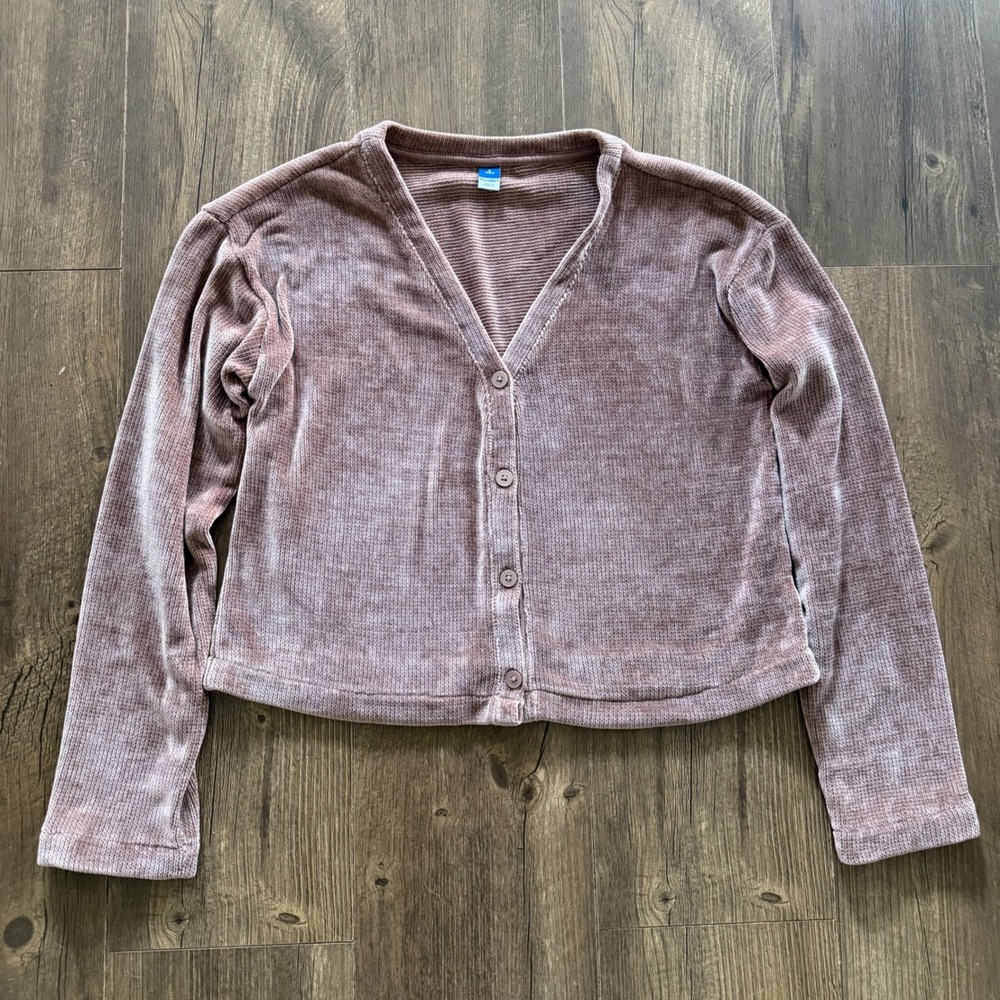 Old‎ Navy Cardigan Cocoa Ribbed Chenille Button Front Velvety Women Small Tall